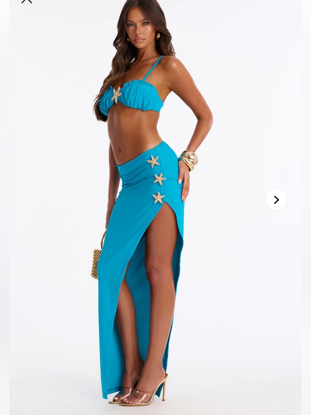 Fashion Nova Turquoise Bandeau Two-Piece with Gold Starfish
